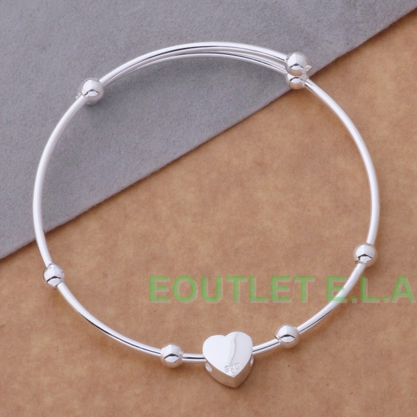CUTE HEART N BEADS SILVER BANGLE